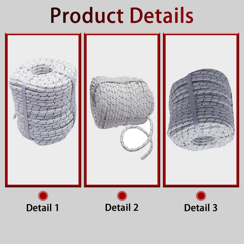 findmall 3/8 Inch x 200 Feet Double Braid Polyester Rope High Breaking Strength Pulling Rope for Tree Work Camping Swings White - Image 4